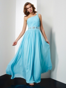 A-Line/Princess One-Shoulder Beading Sleeveless Long Chiffon Dresses