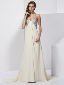 Sheath/Column Sweetheart Sleeveless Beading Long Chiffon Dresses