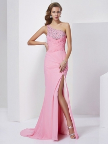 Sheath/Column Sweetheart Sleeveless Beading Long Chiffon Dresses