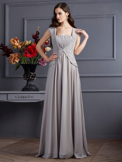 A-Line/Princess Square Sleeveless Beading Long Chiffon Dresses [40358]