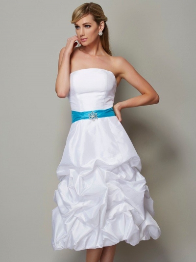 A-Line/Princess Strapless Sleeveless Short Taffeta Bridesmaid Dresses [40513]