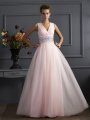 Ball Gown V-neck Sleeveless Beading Long Net Dresses