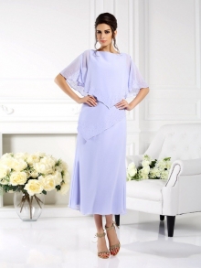 Sheath/Column Bateau 1/2 Sleeves Long Chiffon Mother of the Bride Dresses