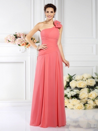 A-Line/Princess One-Shoulder Pleats Sleeveless Long Chiffon Bridesmaid Dresses