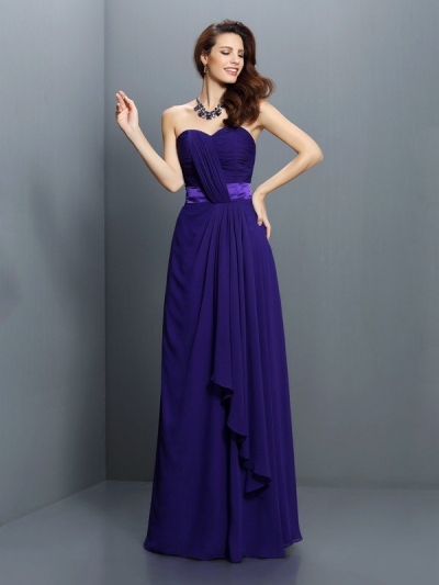 A-Line/Princess Sweetheart Pleats Sleeveless Long Chiffon Bridesmaid Dresses [50446]