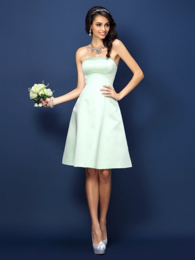 A-Line/Princess Strapless Sleeveless Short Satin Bridesmaid Dresses [50501]