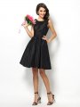 A-Line/Princess Bateau Pleats Sleeveless Short Taffeta Bridesmaid Dresses