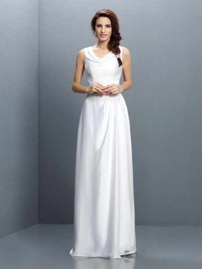 Sheath/Column V-neck Sleeveless Long Chiffon Bridesmaid Dresses [50596]