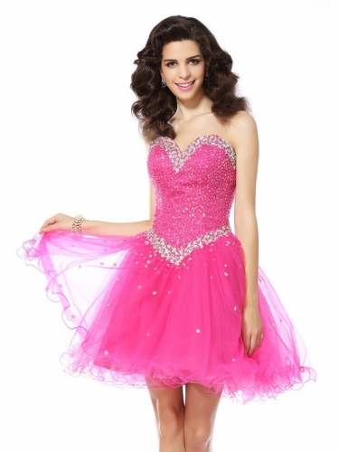 A-Line/Princess Sweetheart Beading Sleeveless Short Satin Cocktail Dresses