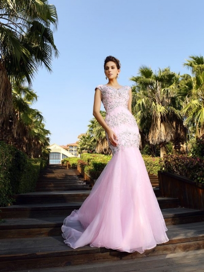 Trumpet/Mermaid V-neck Beading Sleeveless Long Satin Dresses [50738]