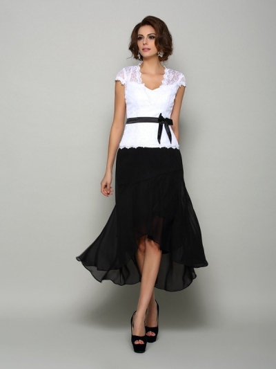 A-Line/Princess V-neck Sash/Ribbon/Belt Sleeveless High Low Chiffon Mother of the Bride Dresses [50895]