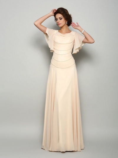 A-Line/Princess Square Beading Short Sleeves Long Chiffon Mother of the Bride Dresses [50948]