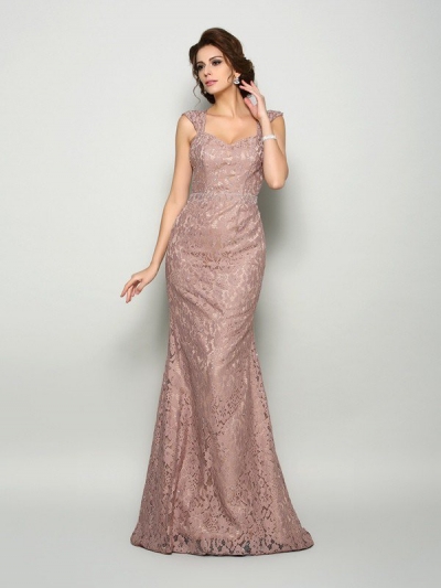 Trumpet/Mermaid Straps Lace Sleeveless Long Satin Mother of the Bride Dresses [51223]