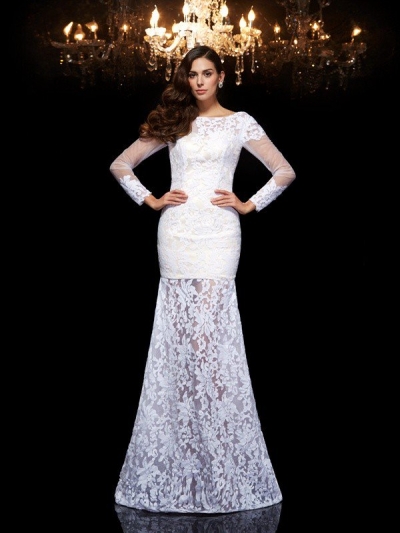 Trumpet/Mermaid Scoop Lace 3/4 Sleeves Long Lace Dresses [60071]