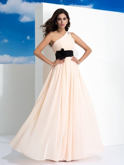 A-Line/Princess One-Shoulder Sash/Ribbon/Belt Sleeveless Long Chiffon Dresses [60073]