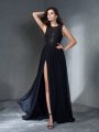 A-Line/Princess Scoop Applique Sleeveless Long Chiffon Dresses