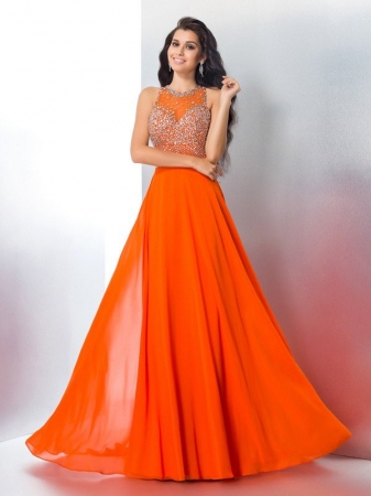 Trumpet/Mermaid Scoop Beading Sleeveless Long Chiffon Dresses