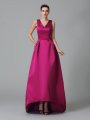 A-Line/Princess Straps Ruched Sleeveless High Low Satin Bridesmaid Dresses