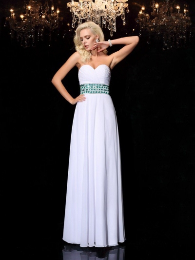 A-line/Princess Sweetheart Rhinestone Sleeveless Long Chiffon Dresses [60601]