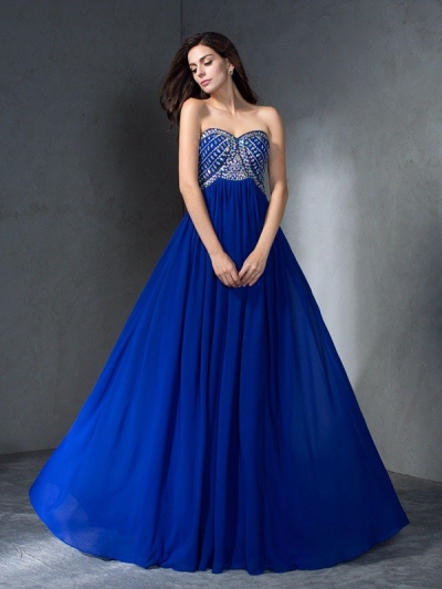 A-Line/Princess Sweetheart Beading Sleeveless Long Chiffon Dresses [60605]