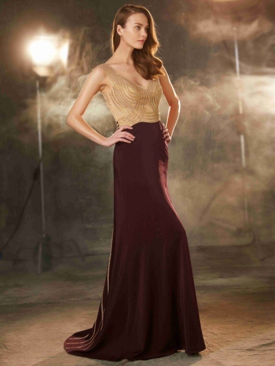 Sheath/Column Straps Sleeveless Beading Sweep/Brush Train Jersey Dresses [70108]