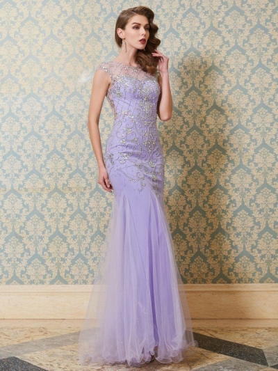 Trumpet/Mermaid Scoop Sleeveless Beading Floor-length Tulle Dresses [70963]