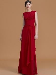 Sheath/Column Jewel Sleeveless Floor-Length Lace Chiffon Bridesmaid Dresses