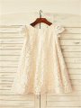 A-line/Princess Scoop Short Sleeves Tea-Length Lace Flower Girl Dresses