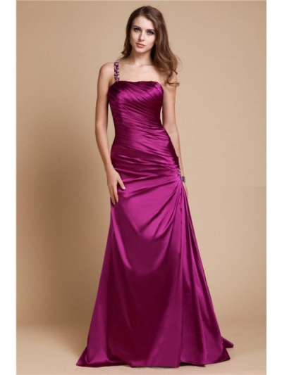 A-Line/Princess One Shoulder Sleeveless Beading Long Elastic Woven Satin Dresses [N13BDRESS11]