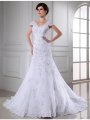 A-Line/Princess V-neck Beading Sleeveless Long Organza Wedding Dresses