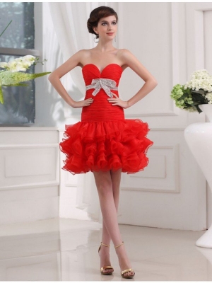 A-Line/Princess Beading Sweetheart Sleeveless Short Organza Cocktail Dresses