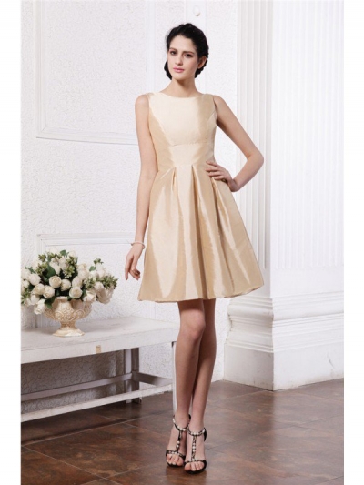 A-Line/Princess Scoop Sleeveless Pleats Short Taffeta Bridesmaid Dresses [N13ZYDRESS174]