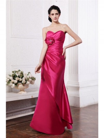 Sheath/Column Sweetheart Sleeveless Pleats Hand-Made Flower Long Elastic Woven Satin Bridesmaid Dresses [N13ZYDRESS177]