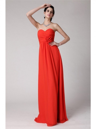 Sheath/Column Sweetheart Sleeveless Pleats Hand-Made Flower Long Chiffon Bridesmaid Dresses