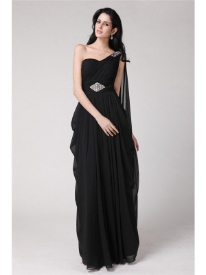 Sheath/Column One-Shoulder Sleeveless Long Beading Chiffon Dresses