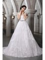 A-Line/Princess V-neck Sleeveless Beading Applique Long Organza Wedding Dresses