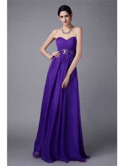 A-Line/Princess Sweetheart Sleeveless Beading Pleats Long Chiffon Bridesmaid Dresses [N13ZYDRESS273]