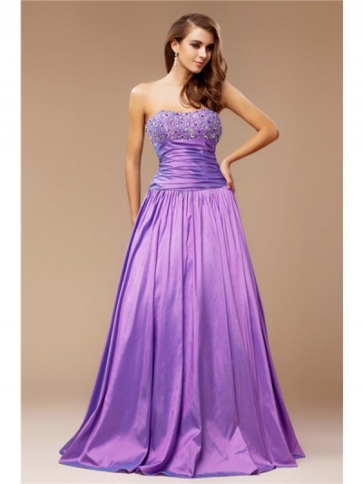 A-Line/Princess Strapless Beading Sleeveless Long Taffeta Dresses [N13ZYDRESS80]