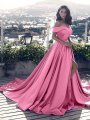 A-Line/Princess Sleeveless Off-the-Shoulder Ruffles Satin Court Train Dresses