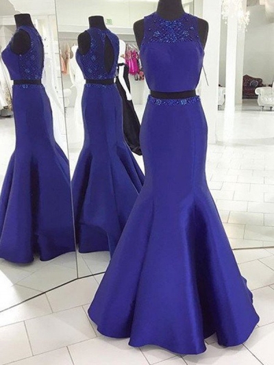 Trumpet/Mermaid Sleeveless Scoop Floor-Length Beading Satin Two Piece Dresses [PO16033PO407]