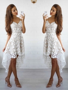 A-Line/Princess Sleeveless Spaghetti Straps Lace Short/Mini Dresses