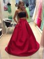 A-Line/Princess Strapless Sleeveless Tulle Floor-Length Beading Two Piece Dresses