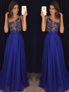 A-Line/Princess Sleeveless One-Shoulder Floor-Length Beading Chiffon Dresses