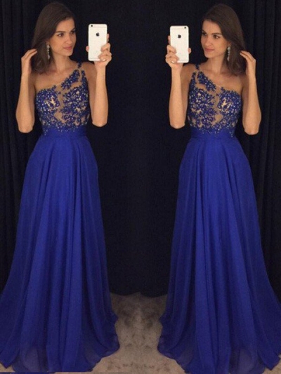 A-Line/Princess Sleeveless One-Shoulder Floor-Length Beading Chiffon Dresses