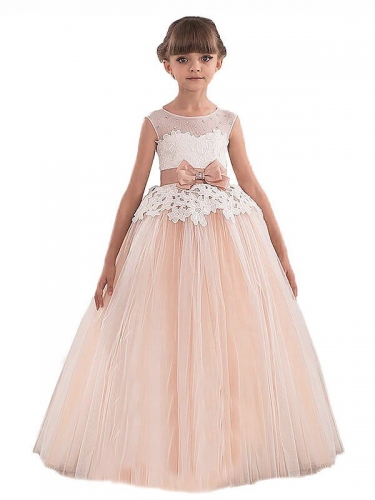 Ball Gown Scoop Sleeveless Sash/Ribbon/Belt Tulle Floor-Length Flower Girl Dresses