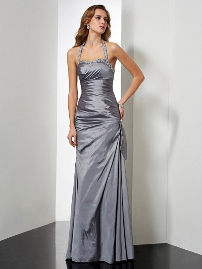 Trumpet/Mermaid Halter Sleeveless Beading Long Taffeta Dresses [40035]