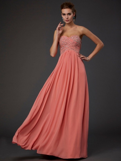 A-Line/Princess Sweetheart Sleeveless Beading Long Chiffon Dresses [40073]