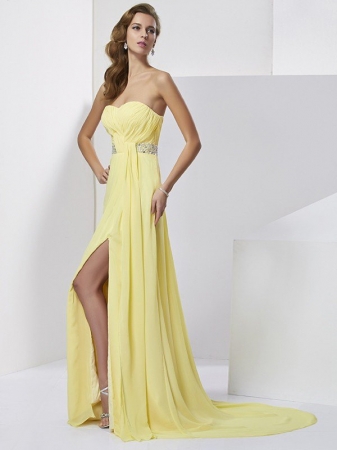 Sheath/Column Sweetheart Sleeveless Beading Long Chiffon Dresses