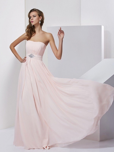 A-Line/Princess Strapless Sleeveless Long Chiffon Dresses