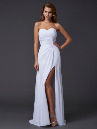 Sheath/Column Sweetheart Sleeveless Pleats Long Chiffon Dresses